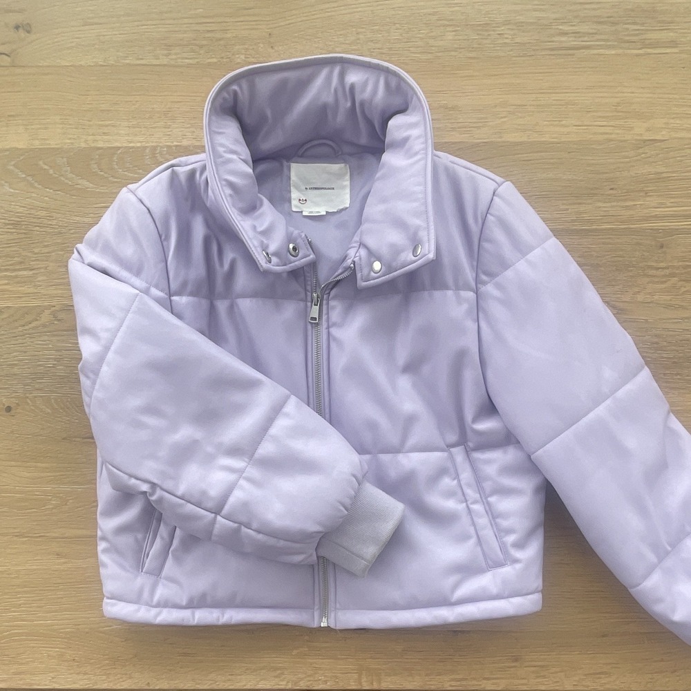 by Anthropologie Women's Purple Short Padded Puffer Jacket Zip Front Size A‎